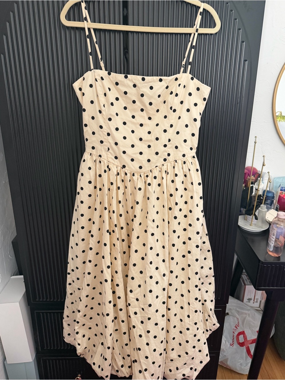 Abercrombie & Fitch Cream Midi Dress with Black Polka Dots
